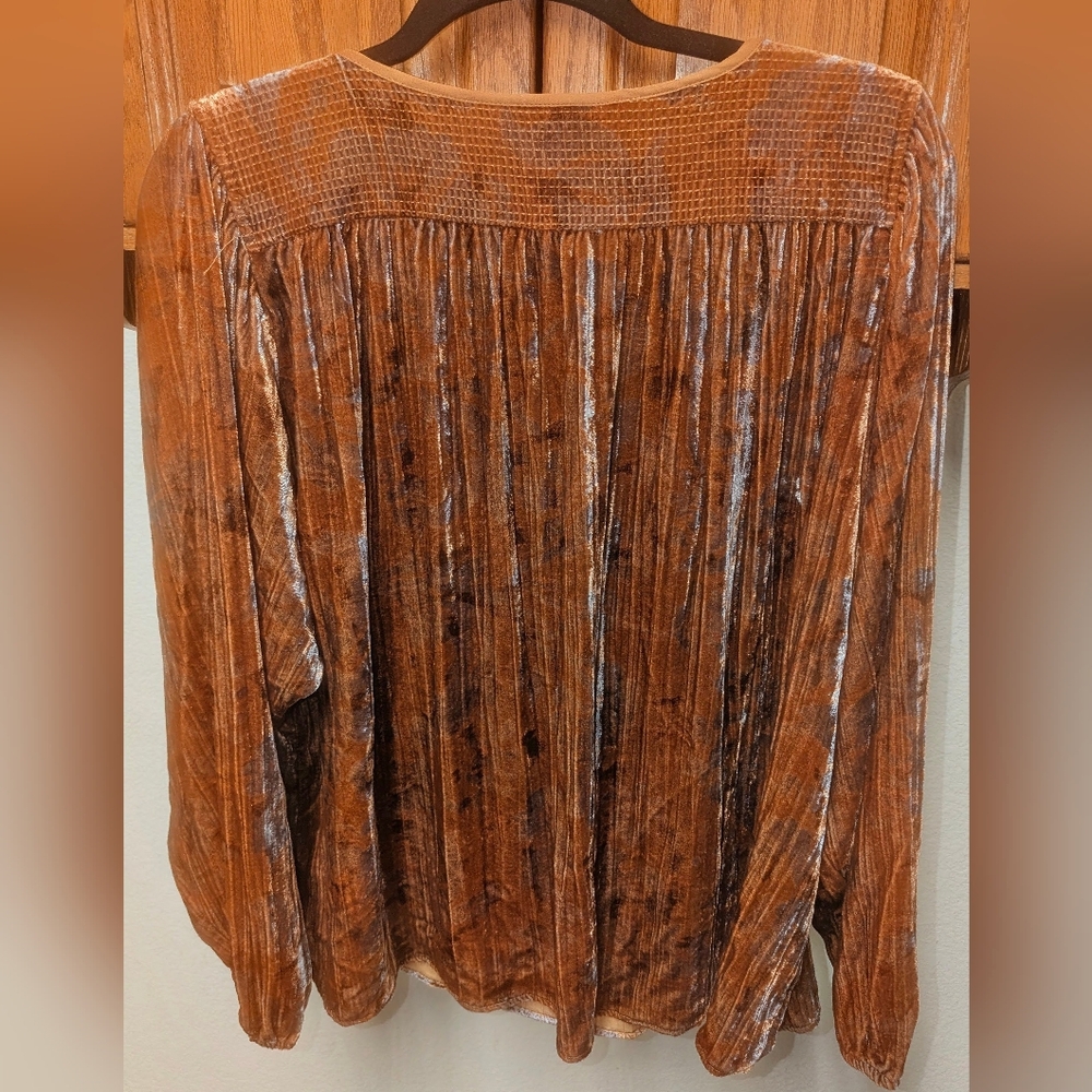 Anthropologie Orange Faustine Velvet Long Sleeve Peasant Blouse - Picture 7 of 7